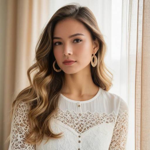 Portrait of Young Woman in White Lace Dress