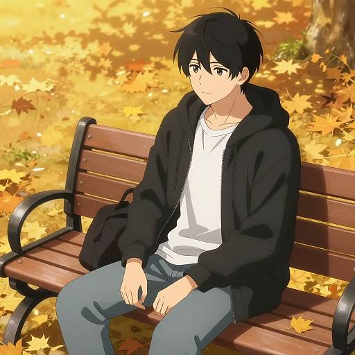 Serene Anime Male in Autumn Park