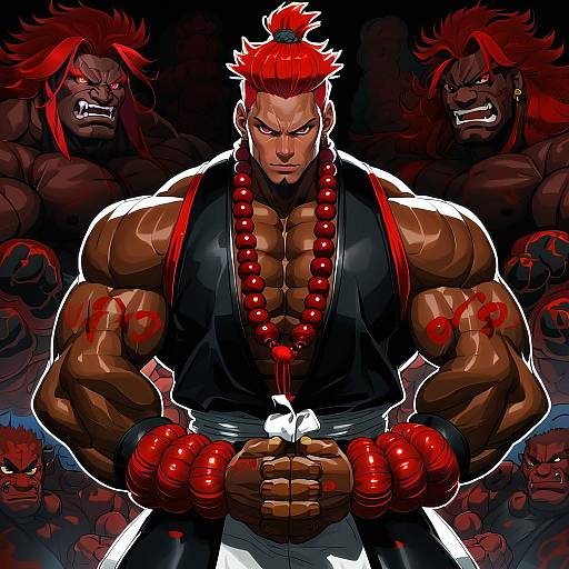Illustration of Akuma (street fighter), street fighter in the style of Sato ame