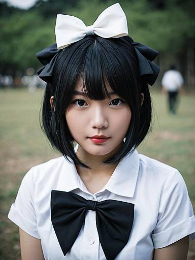 Asian Girl Wearing Bow Hair Accessories