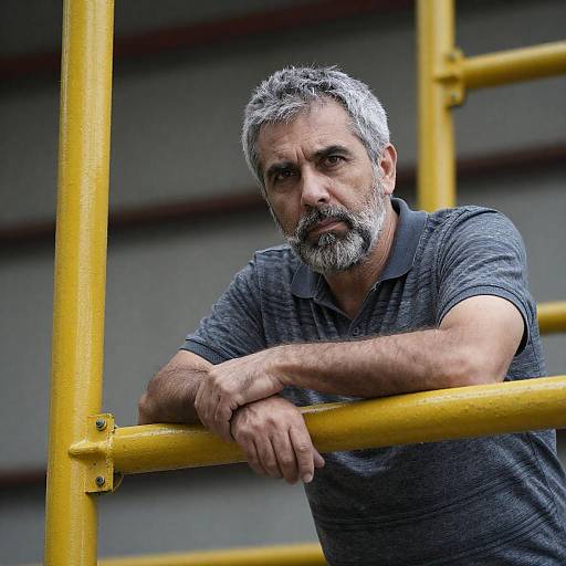 Serious Middle-Aged Worker on Scaffolding
