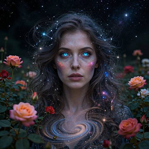 Ethereal Cosmic Woman in Starry Garden