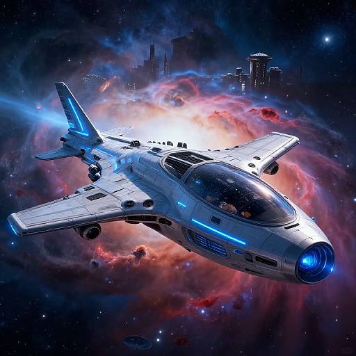 Sci-Fi Cruiser in Vibrant Nebula