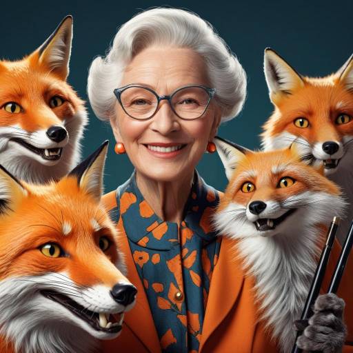 Elderly Woman and Foxes in Vintage Style Elderly Woman and Foxes in Vintage Style