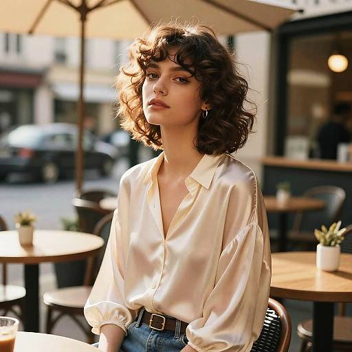 Fashionable Baby Bangs in Urban Café