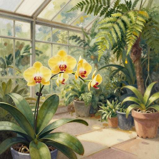 Sunlit Orchid Greenhouse Watercolor