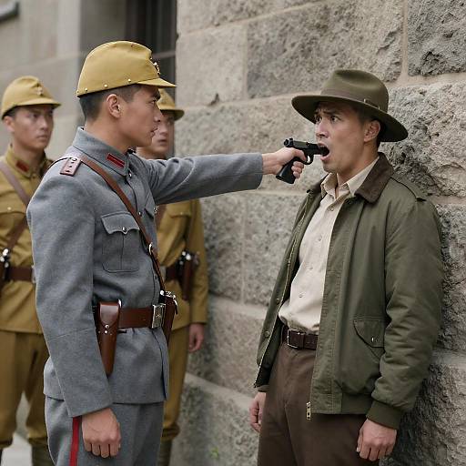 Tense Confrontation Between Soldier and Civilian