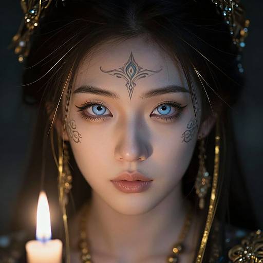 Ice-Blue Gaze: Ethereal East Asian Portrait
