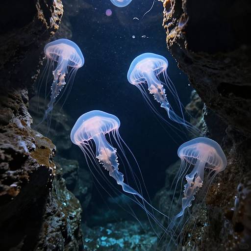 Glowing Jellyfish in Underwater Cavern