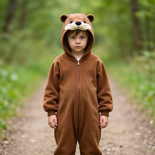Boy in Realistic Otter Onesie in Forest