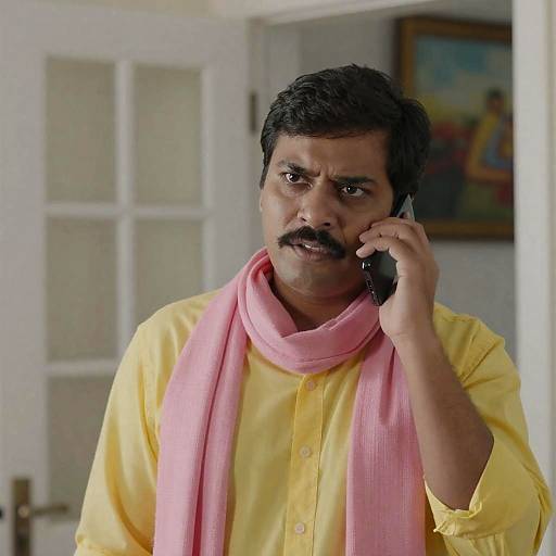 Man in Yellow Shirt with Intense Expression