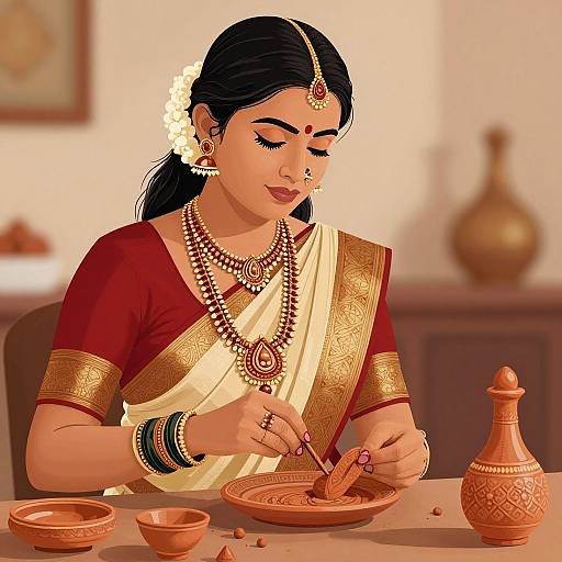 South Indian Woman Crafting Terracotta Jewelry