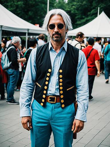 Man in Anya Cosplay Costume at Festival