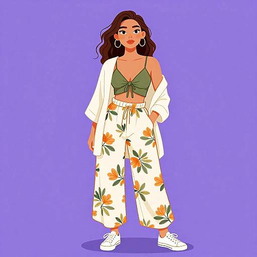 Bohemian Woman in Floral Palazzo