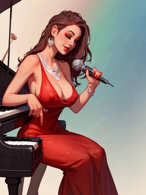 Elegant Woman Playing Grand Piano