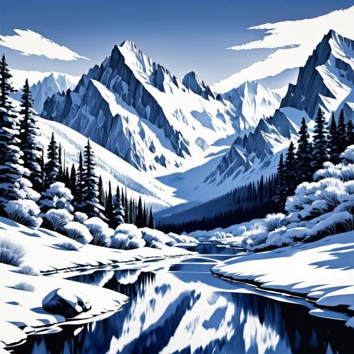Snow-Covered Mountain Range Illustration