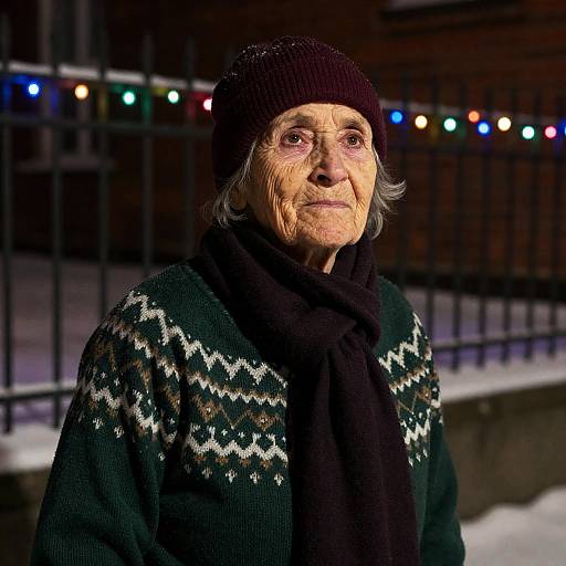 Winter Night Portrait of an Elderly Woman
