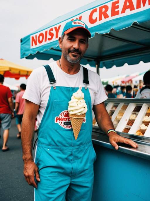 Man in Ice Cream Vendor Costume at Festival