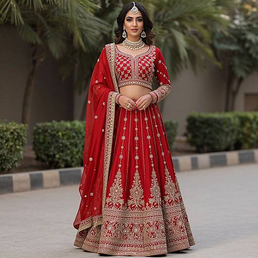 Woman in Red Traditional Pakistani Lehenga