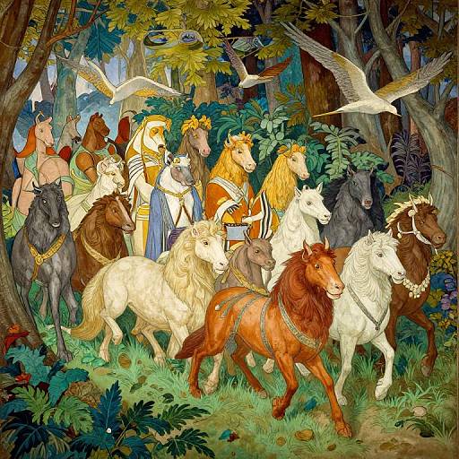 Mythical Creatures in Enchanted Forest Mural