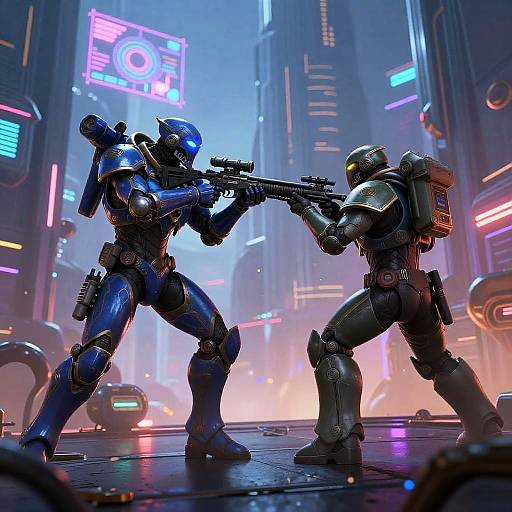 Starcraft Duel in Futuristic Cityscape