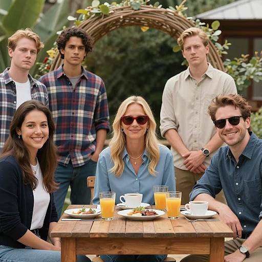 Group enjoying outdoor breakfast