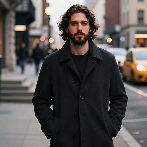 Confident Bearded Man in Urban Bokeh