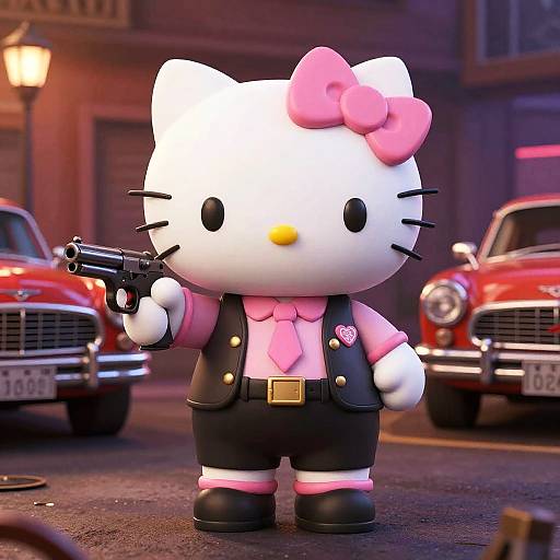 Gangster Hello Kitty Retro Crime Scene