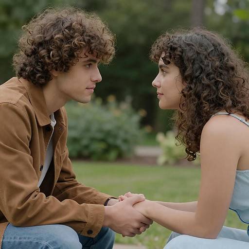 Garden Intimacy: Curly Couple Portrait