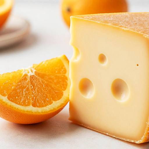 Close-Up Swiss Cheese and Orange Wedge