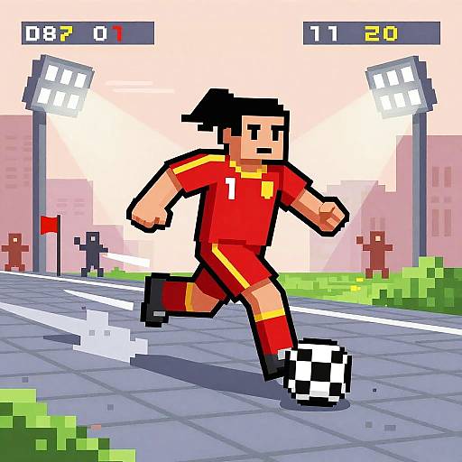 Vintage Pixel Art Soccer Action