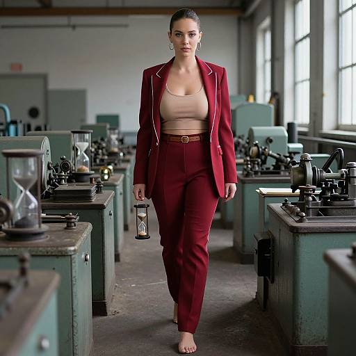 Confident Woman in Red Pantsuit