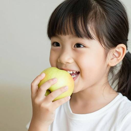 Smiling Girl Eating Apple