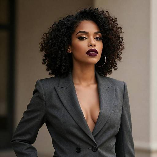 Confident Afro-Latina Woman in Tailored Power Suit