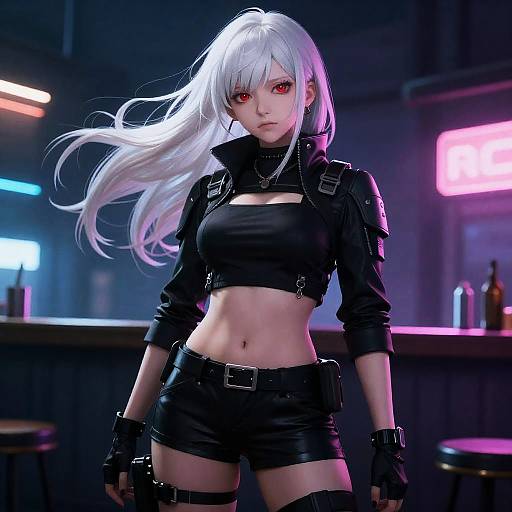 Neon Ecchi Cyberpunk Mercenary Rooftop