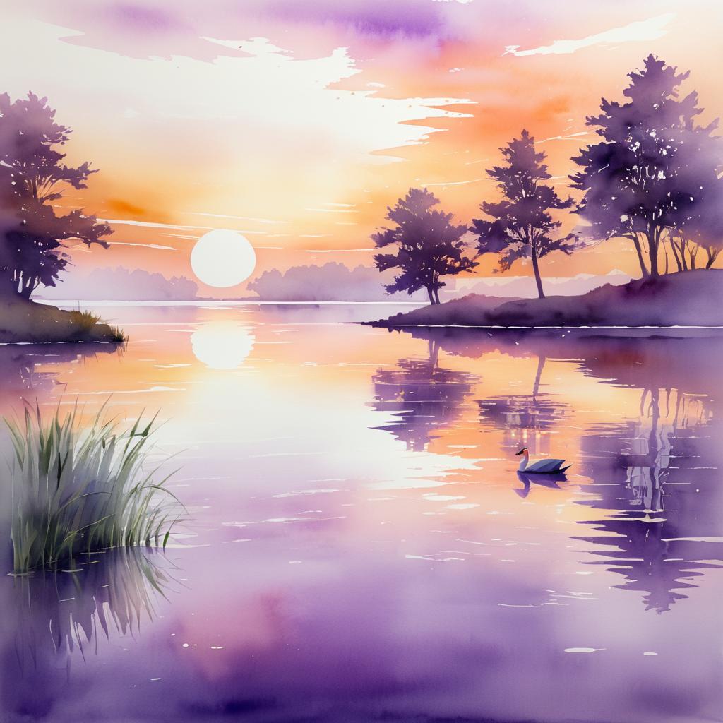 Tranquil Lakeside Sunset with Swans