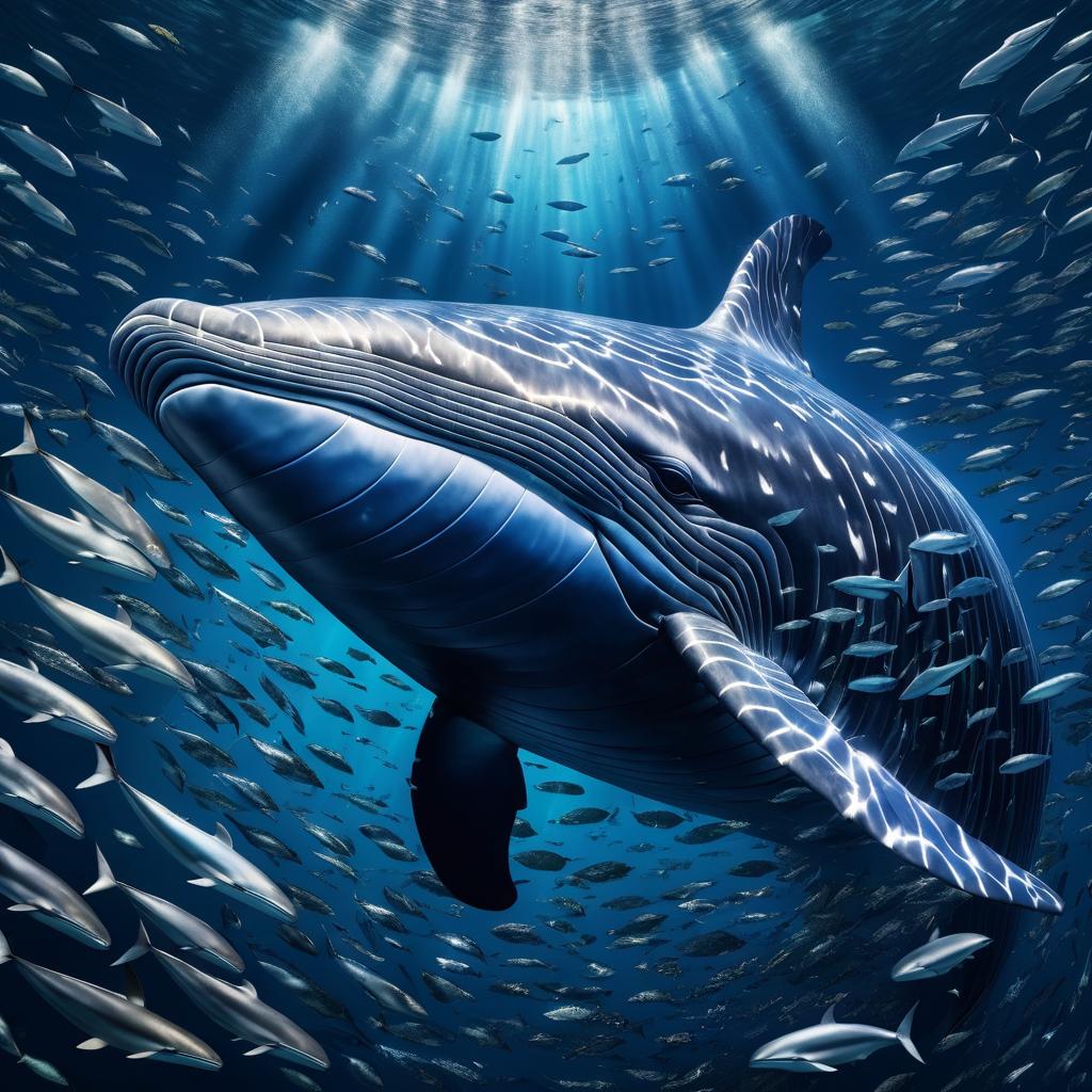 Majestic Whale Surrounded by Fish