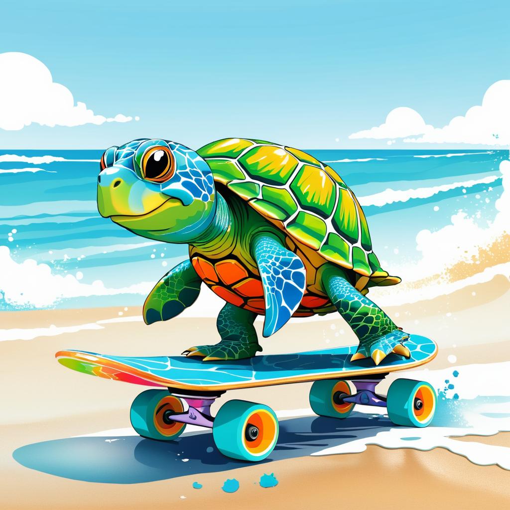 Turtle Skateboarding at the Beach