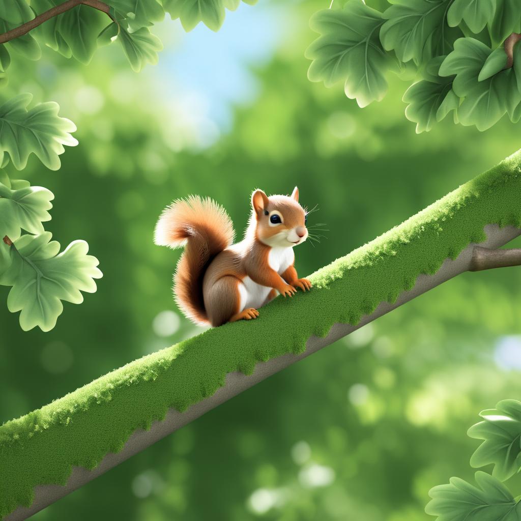 Photorealistic Baby Squirrel in Tree Canopy