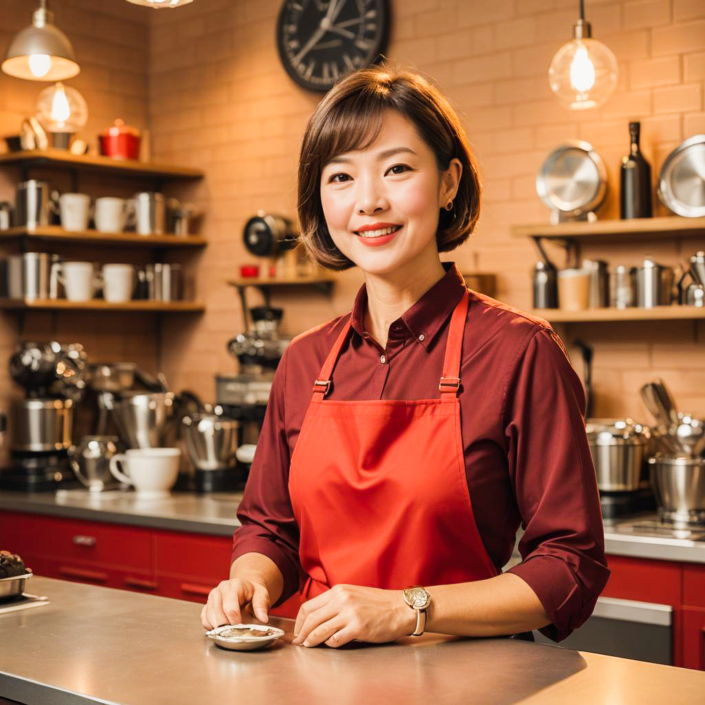 Amused Barista in Sunrise Studio Setting