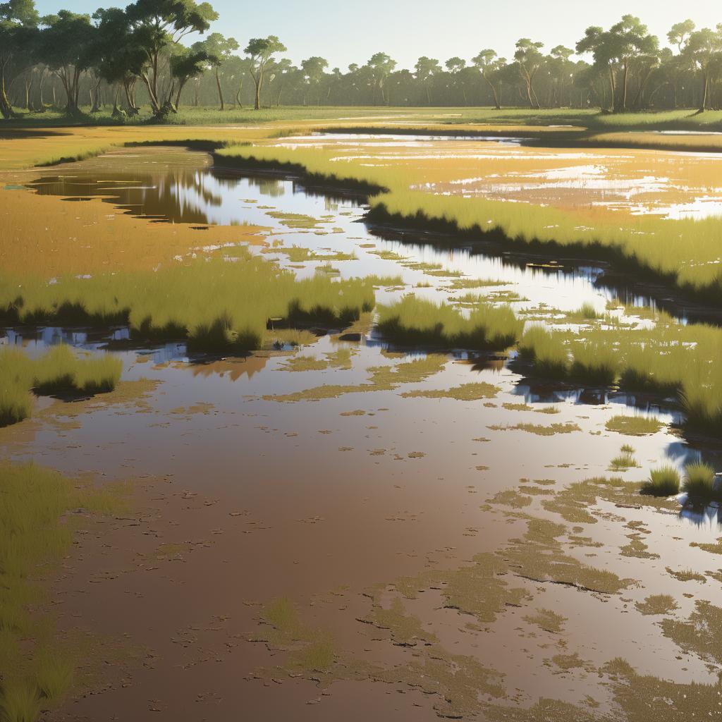 Serene Marshy Wetlands in Clay Rendering