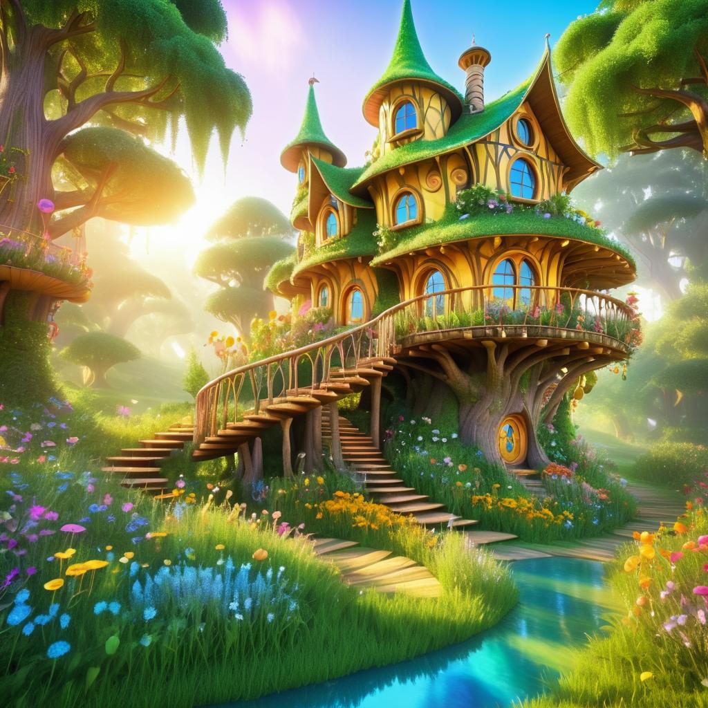 Whimsical Fantasy Treehouse in Enchanted Meadow