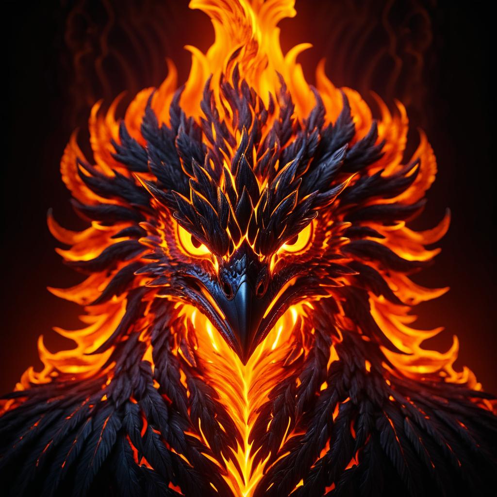 Dramatic Phoenix Portrait in Molten Lava