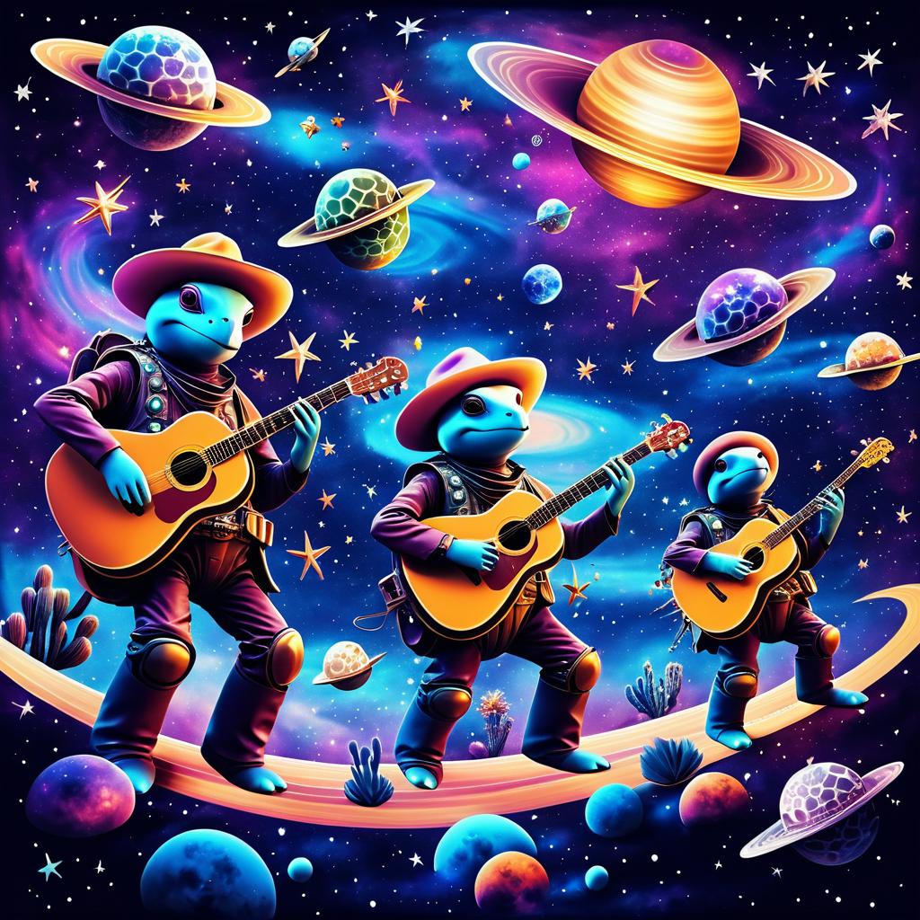 Turtles Jamming in Cosmic Cowboy Style