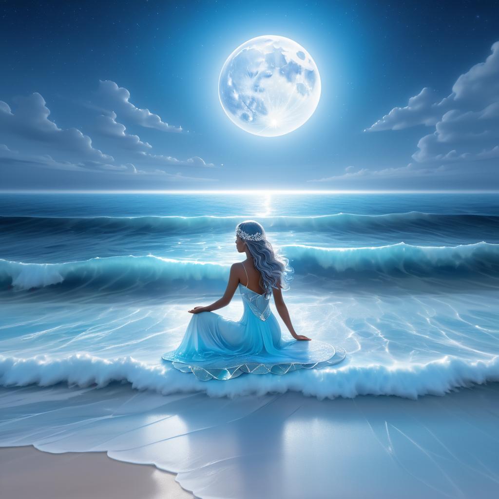 Tranquil Moon Goddess on Ocean Waves