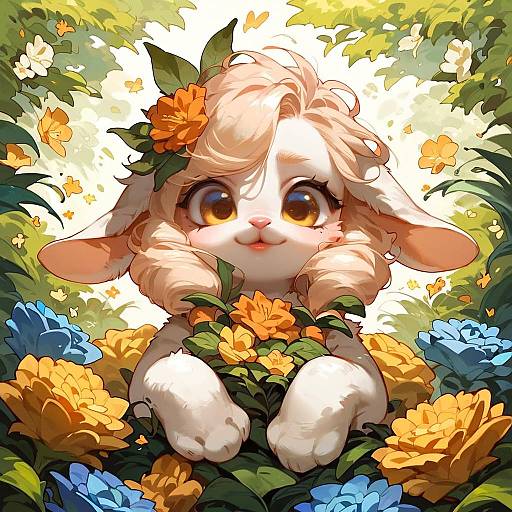 Whimsical Garden Scene with Adorable Rabbit