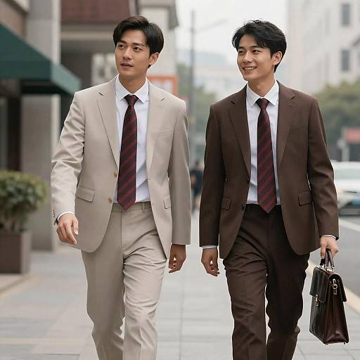 Men in Suits Strolling Through City