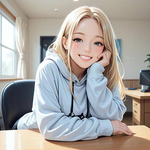 Smiling Girl with Hoodie Indoors