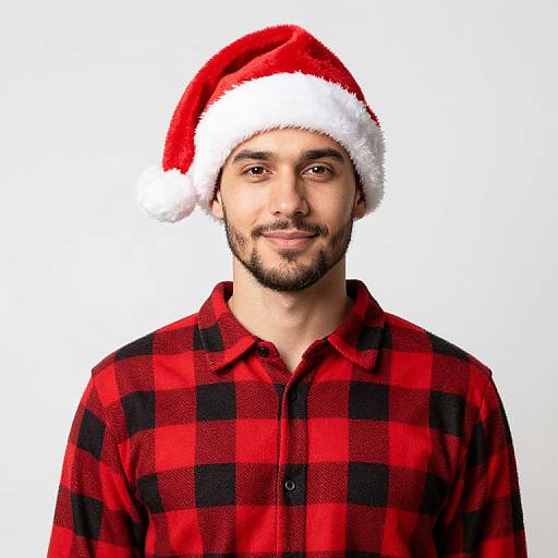 Festive Man in Plaid Christmas Outfit