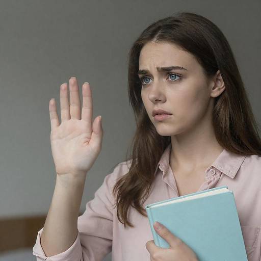 Concerned Young Woman at Glass Door